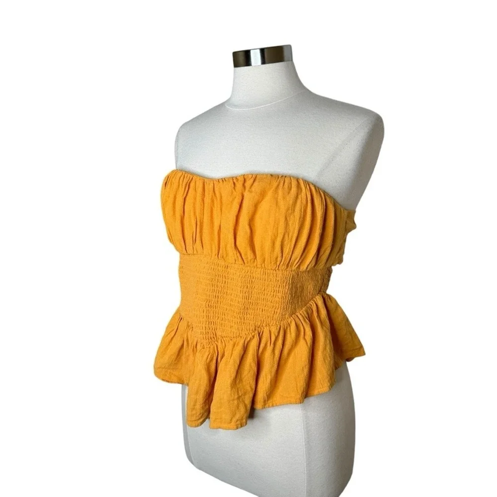Free People Orange Strapless Smocked Peplum Tie Back Top Women's‎ Boho